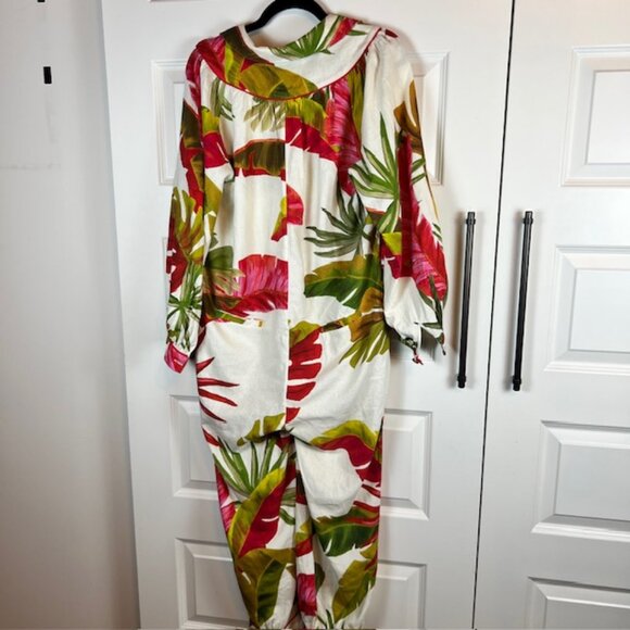 Farm Rio Maxi Jumpsuit Size M Tropical Leaf Print Button Front Boho Resort $225 - Picture 9 of 14